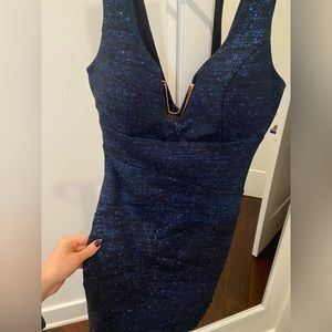 Blue shimmery formal mini dress